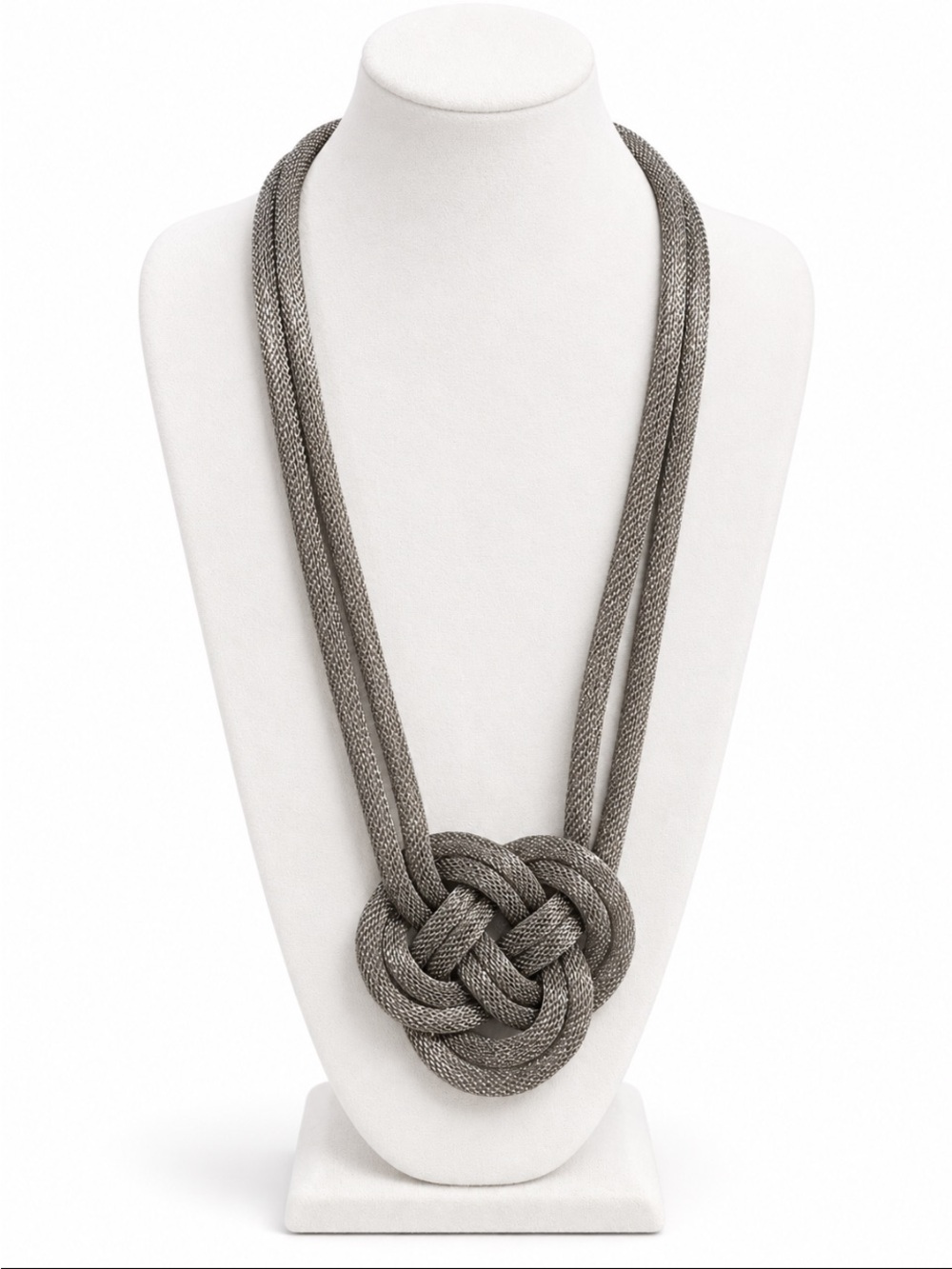 Lightweight Dark Silver Tone Multi Strand Knot Necklace Mesh Chain Statement